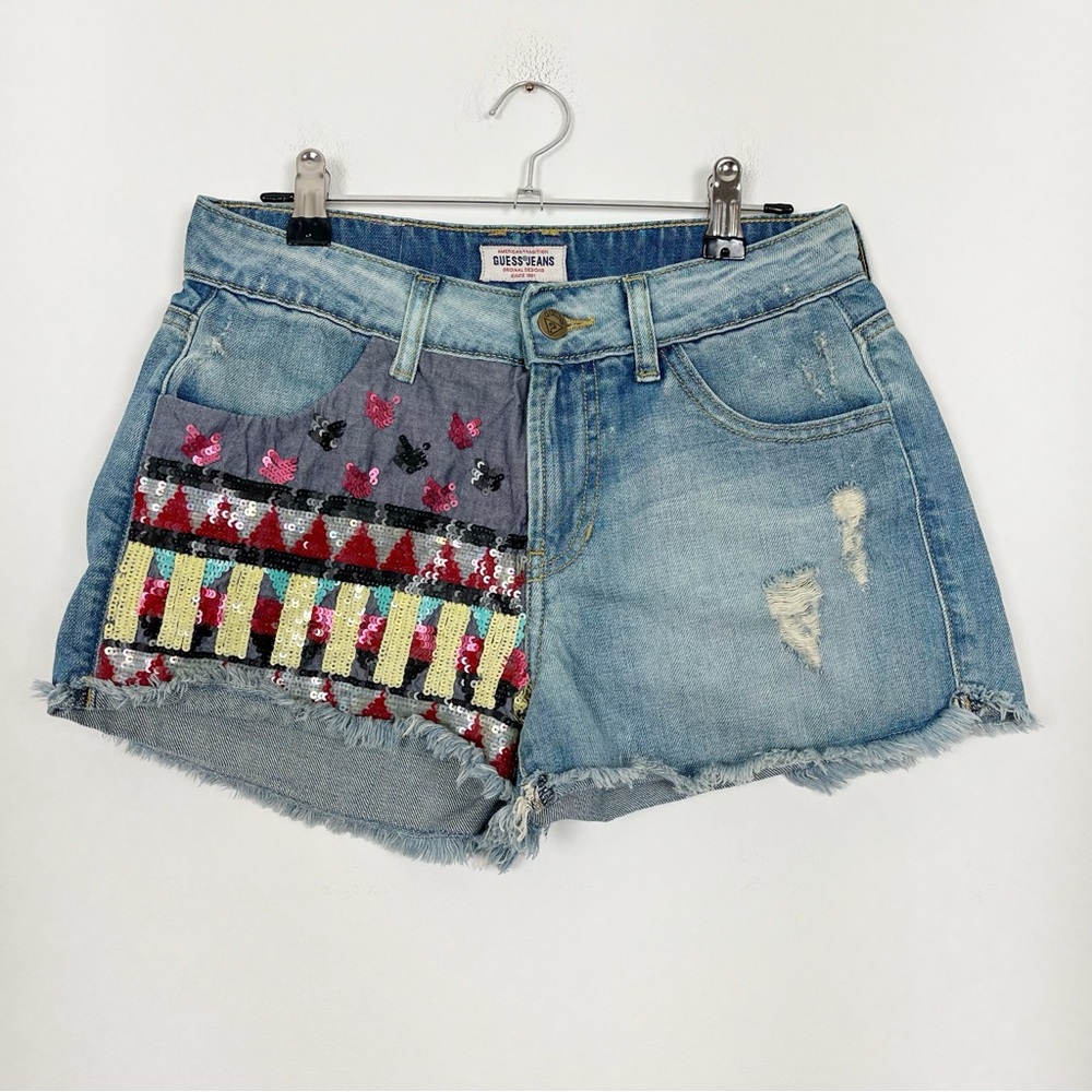 Guess Women’s Jean Shorts Sequins Pocket Design Size 27